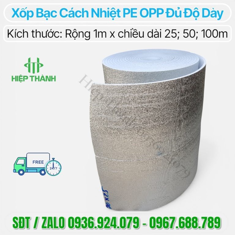 Cuộn xốp bạc cách nhiệt PE OPP dày 10mm x 1m x 50m. Mua ngay giảm giá 5%