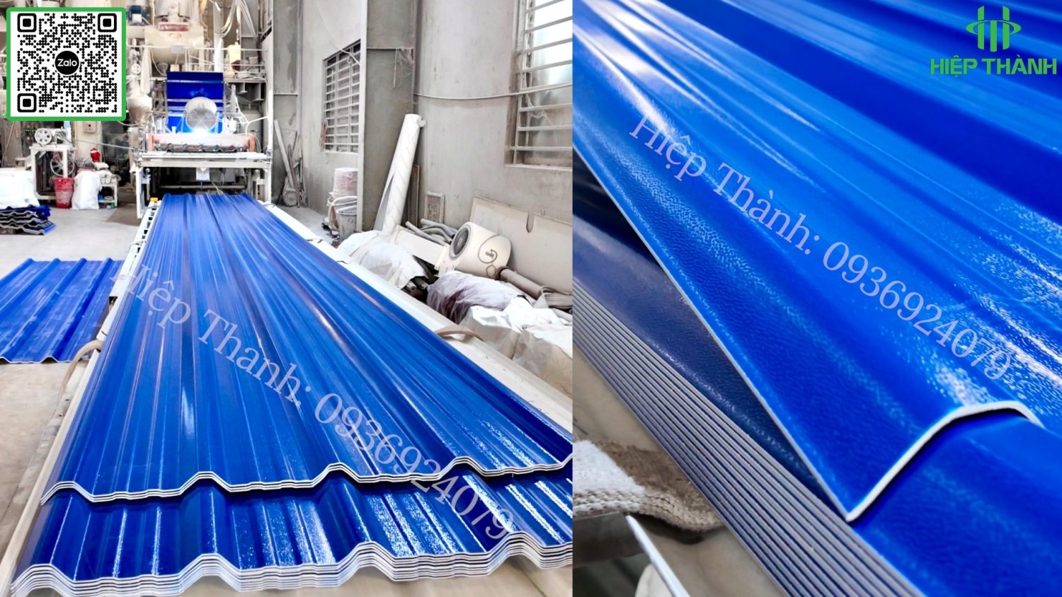 Tôn nhựa PVC ASA 5 sóng màu xanh dương siêu bền tại Hiệp Thành