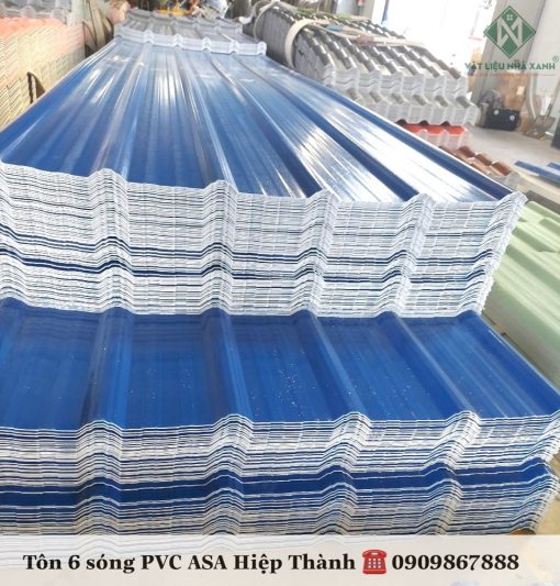 Tôn nhựa PVC ASA 6 sóng màu xanh dương tại kho Hiệp Thành VLNX