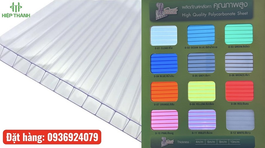 Bảng full màu tấm Polycarbonate rỗng tại kho Hiệp Thành
