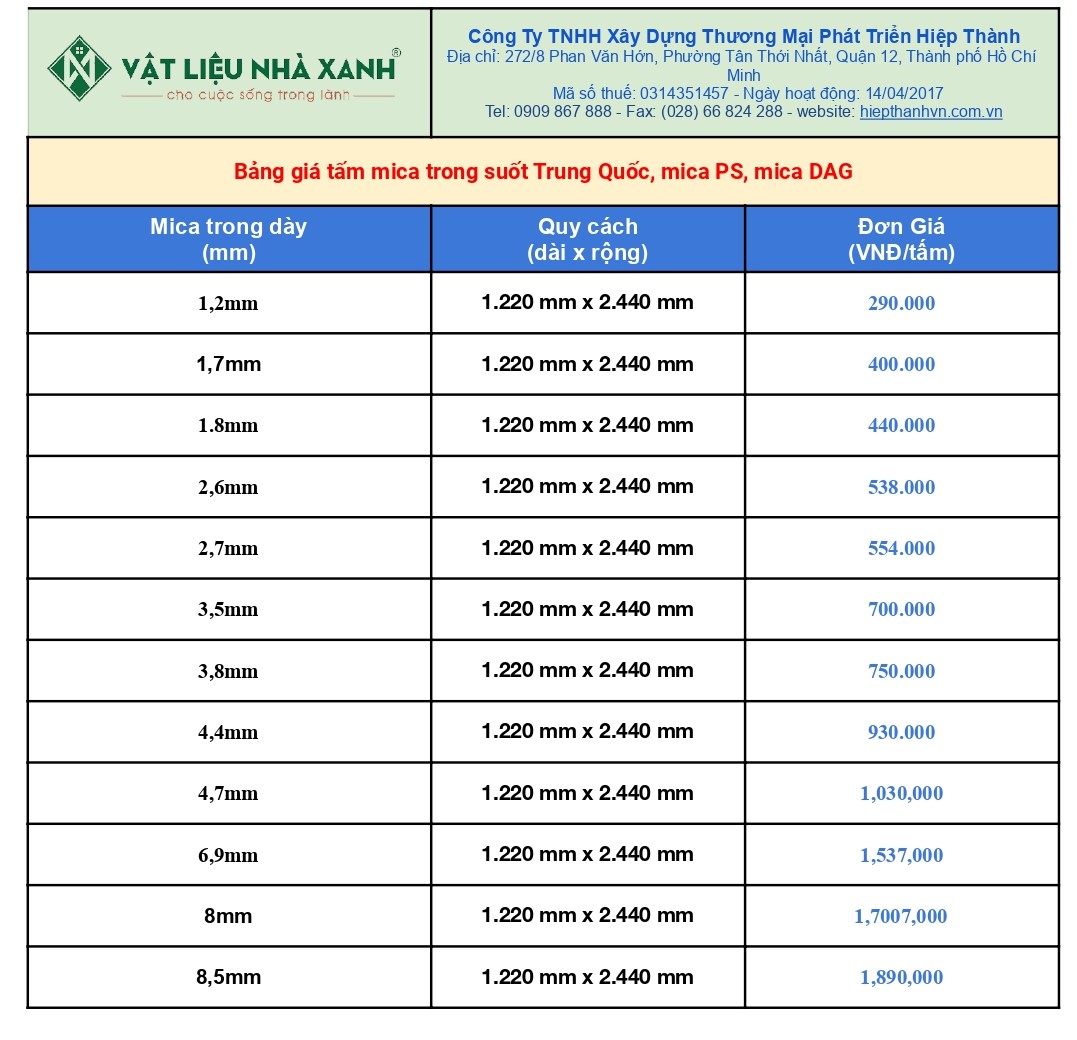 Giá tấm mica trong suốt Trung Quốc, mica PS, mica DAG