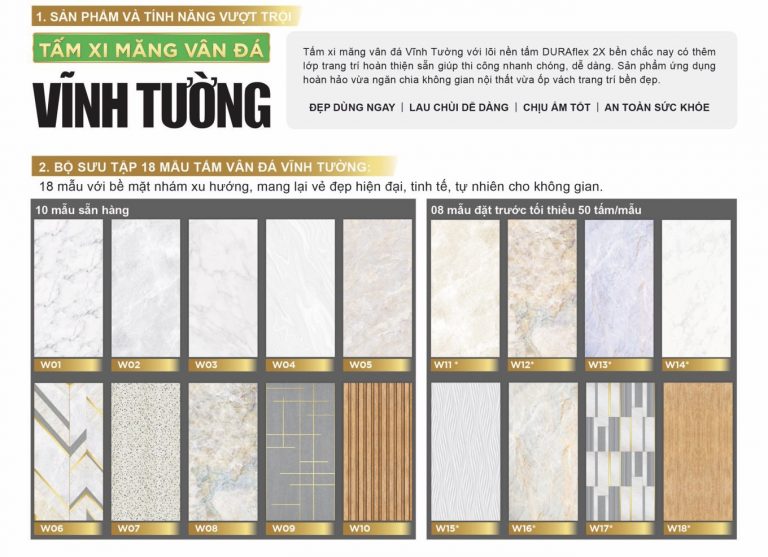 18 mẫu tấm xi măng vân đá Vĩnh Tường đẹp nhất