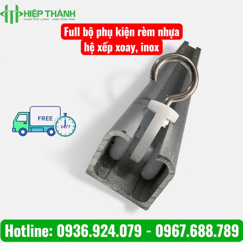 Full bộ phụ kiện hệ xếp xoay rèm nhựa PVC. Chất liệu inox bền vỉ, chống rỉ sét. 