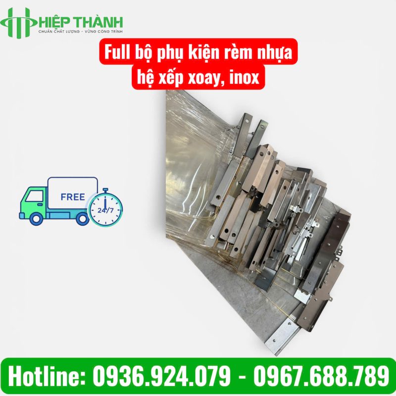 Full bộ phụ kiện hệ xếp xoay rèm nhựa PVC. Chất liệu inox bền vỉ, chống rỉ sét. Chuẩn bị giao cho khách hàng