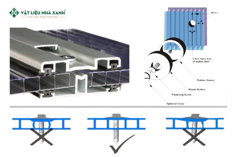 Cách bắt vít tấm polycarbonate rỗng ruột
