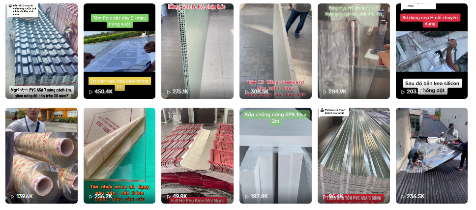 Lượt view trên kênh Tiktok Vật Liệu Hiệp Thành