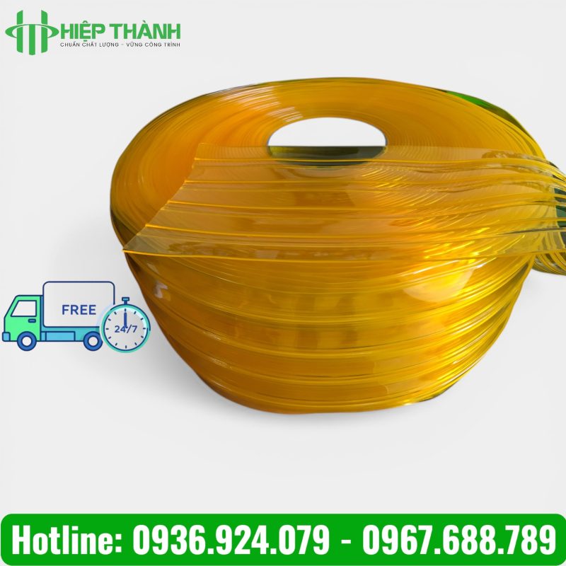 Cuộn rèm nhựa PVC màu vàng trong gân sóng đôi