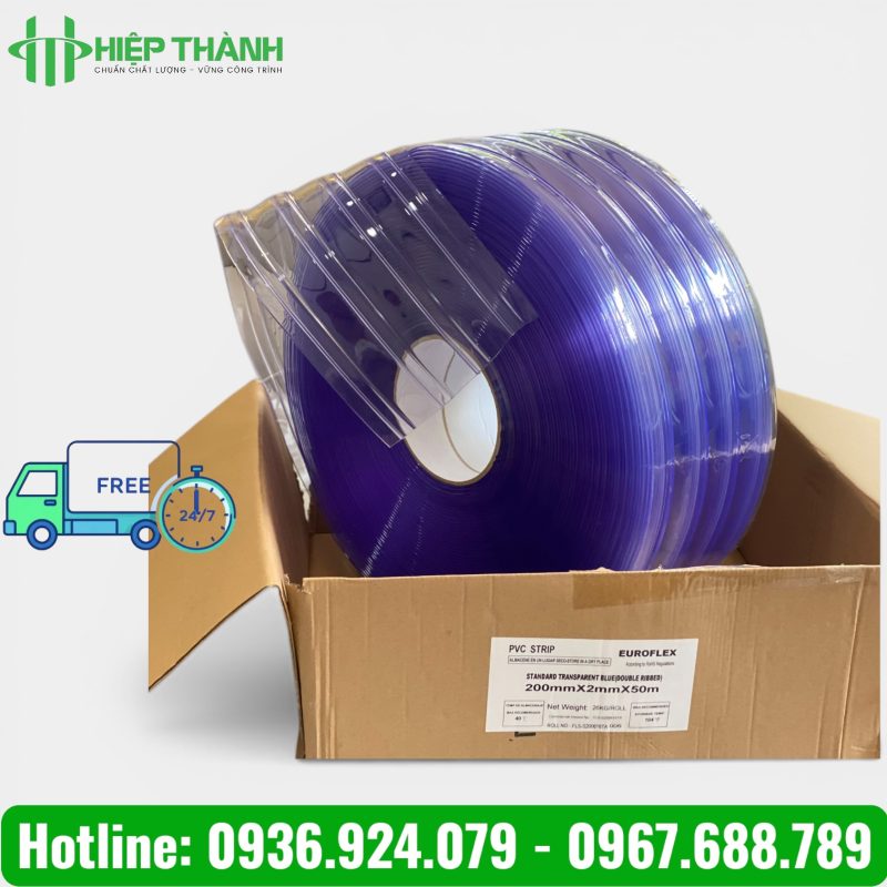 Cuộn rèm nhựa PVC màu xanh trong gân sóng đôi