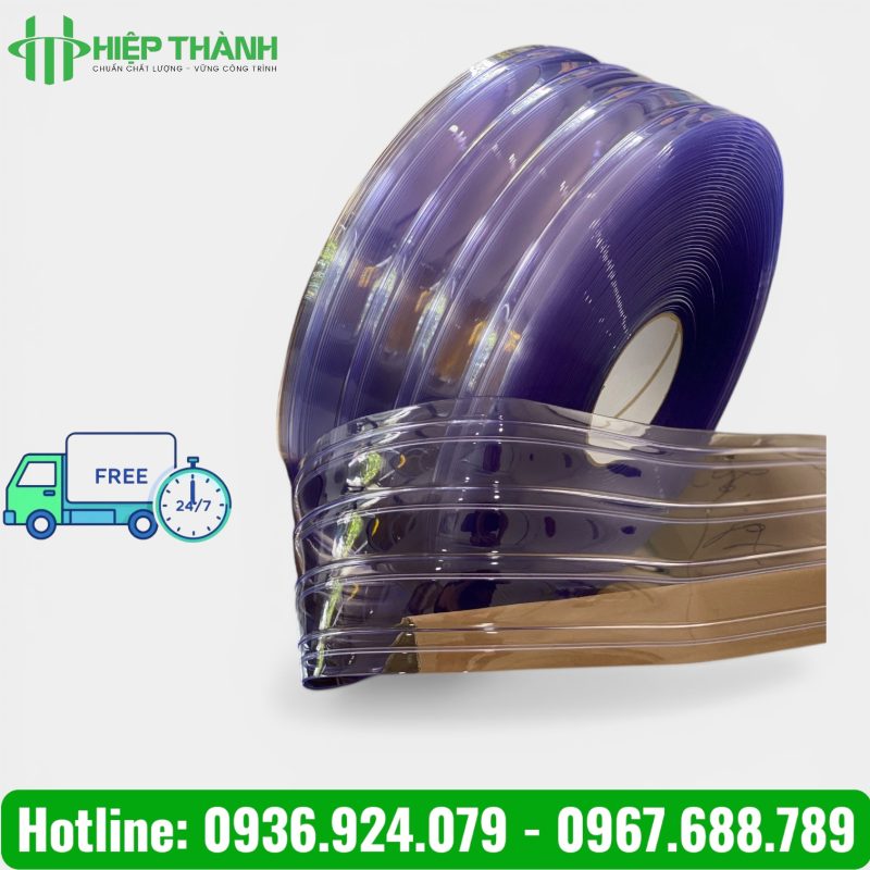 Cuộn rèm nhựa PVC màu xanh trong gân sóng đôi