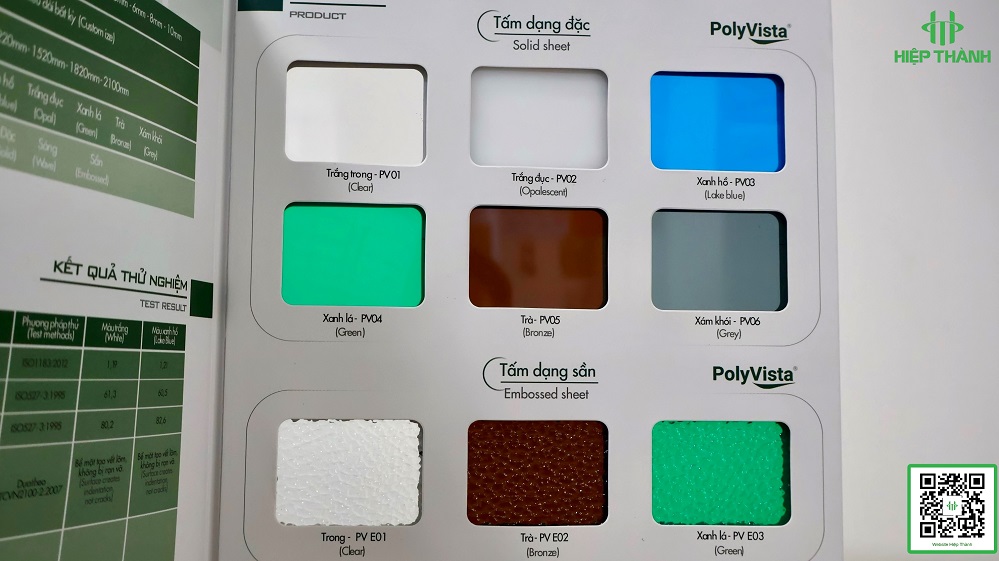 Bảng màu tấm poly đặc dày từ 8mm đến 12mm đa dạng màu sắc. Hàng có sẵn tại tổng kho Hiệp Thành