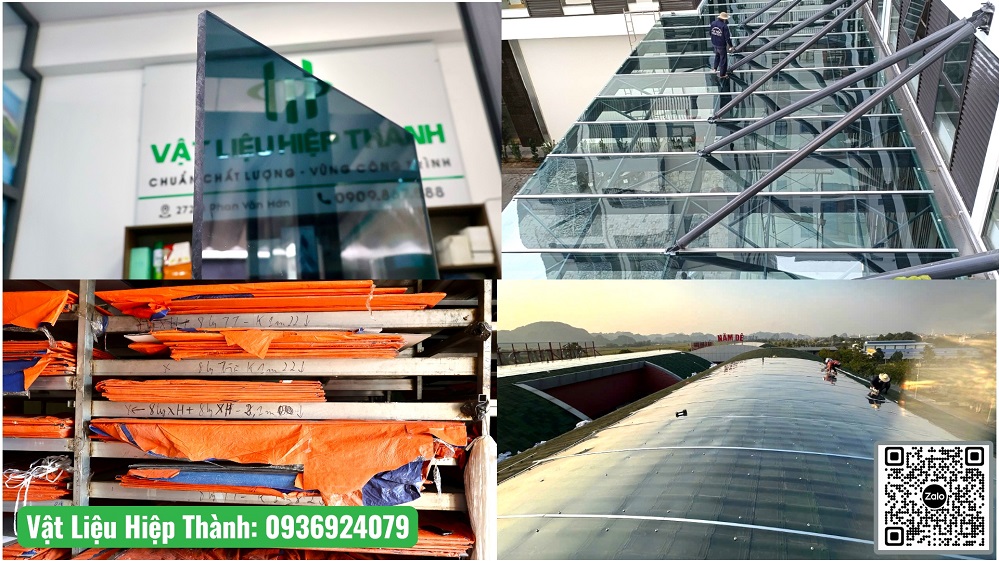 Tấm Polycarbonate đặc 10mm màu xám khói cực đẹp, độ bền cao