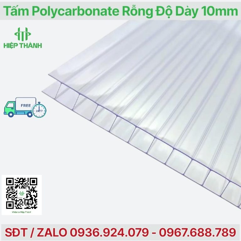 Tổng kho tấm polycarbonate rỗng ruột dày 10mm(10ly) đẳng cấp thay thế kính cường lực